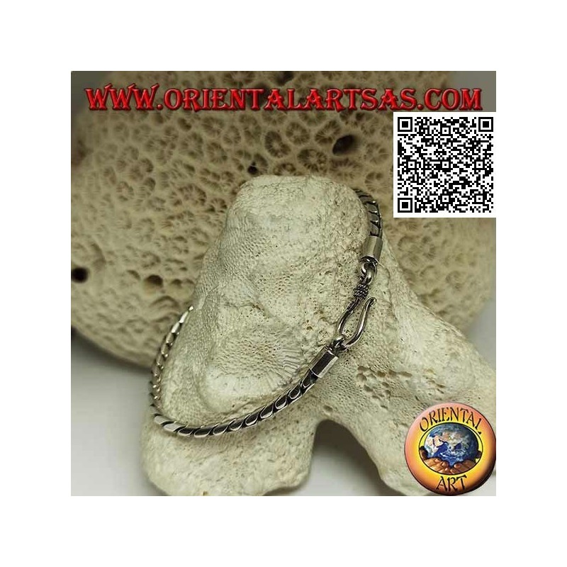 Soft silver round jointed bracelet with smooth hook 20.5cm x 3mm