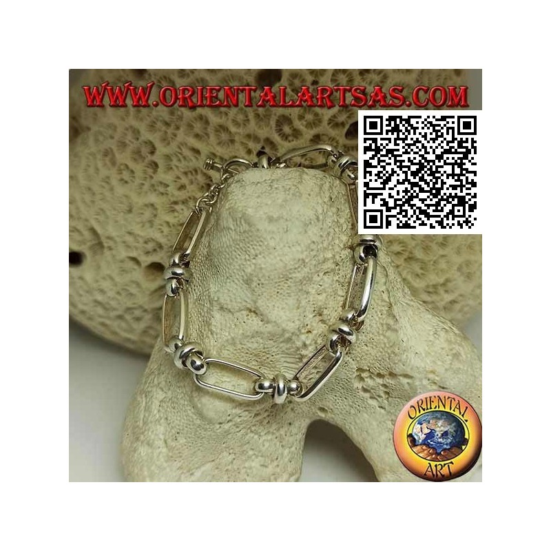 Pulsera de cadena de plata con anillos ovalados unidos por 18 cm