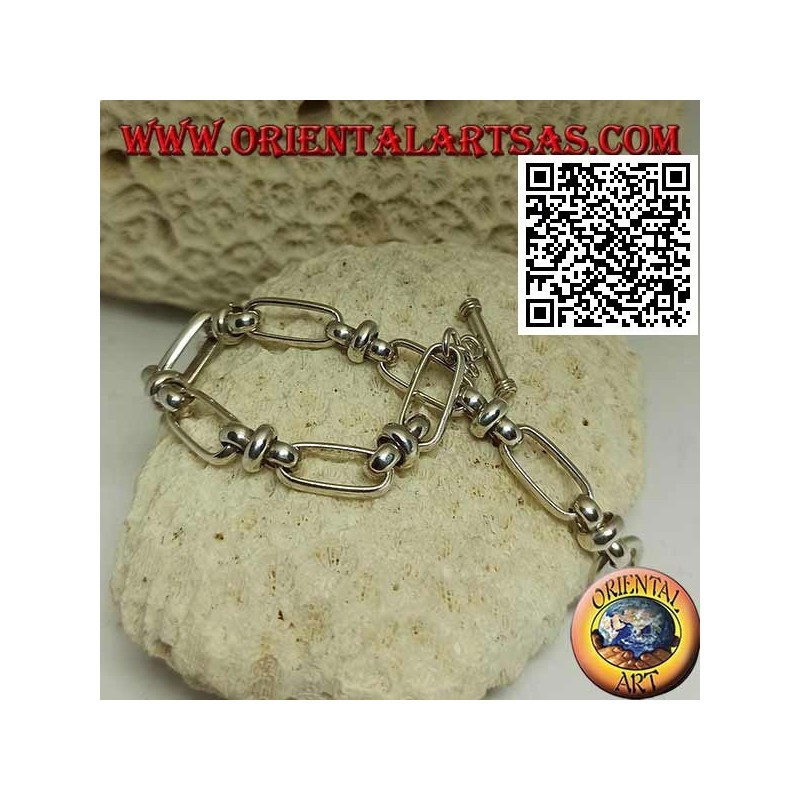 Bracelet chaîne en argent avec anneaux ovales reliés par 18 cm