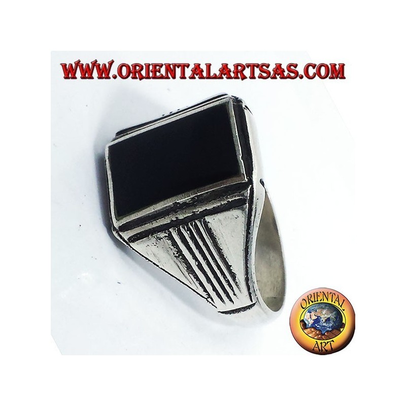 anello in argento con onice rettangolare