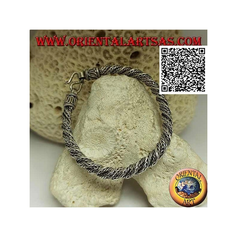 Bracelet serpent indonésien en argent torsadé avec crochet serpentine 21,5 cm x 6 mm