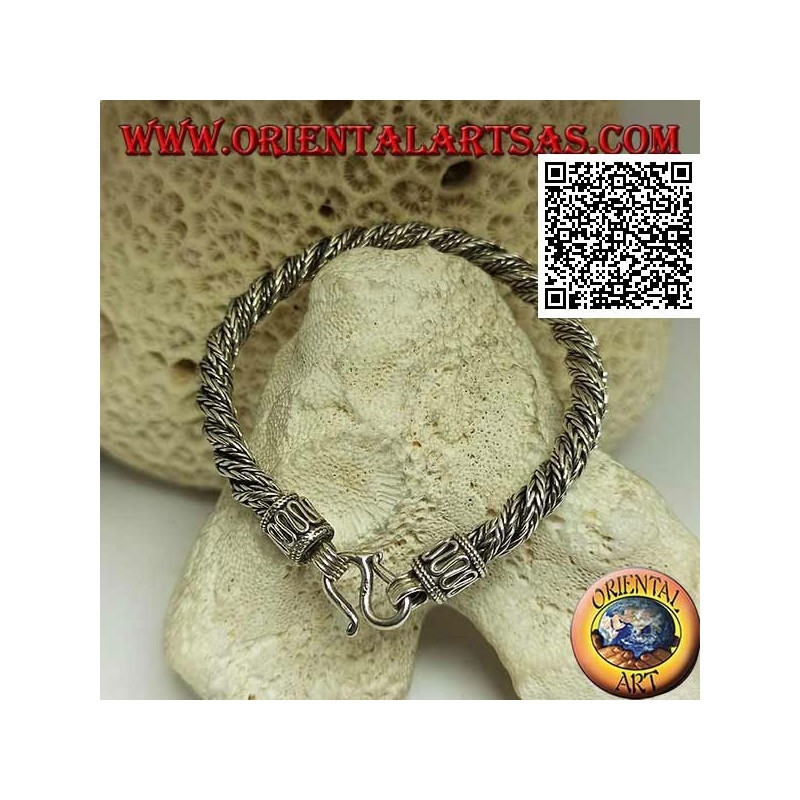 Twisted Armband aus indonesischer Silberschlange mit 21,5 cm x 6 mm Serpentinenhaken