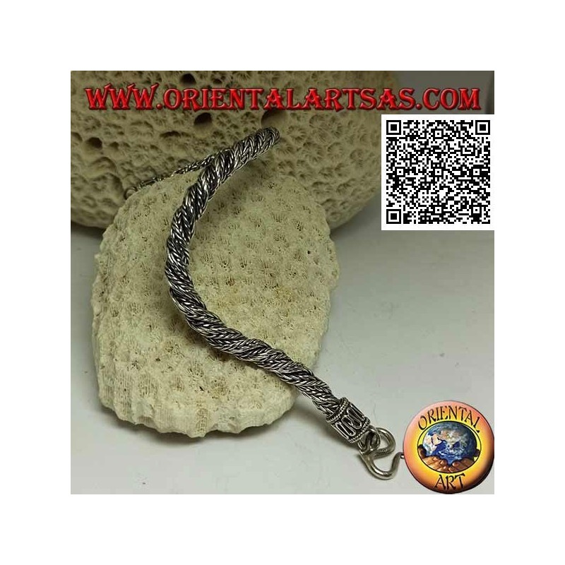 Twisted Armband aus indonesischer Silberschlange mit 21,5 cm x 6 mm Serpentinenhaken