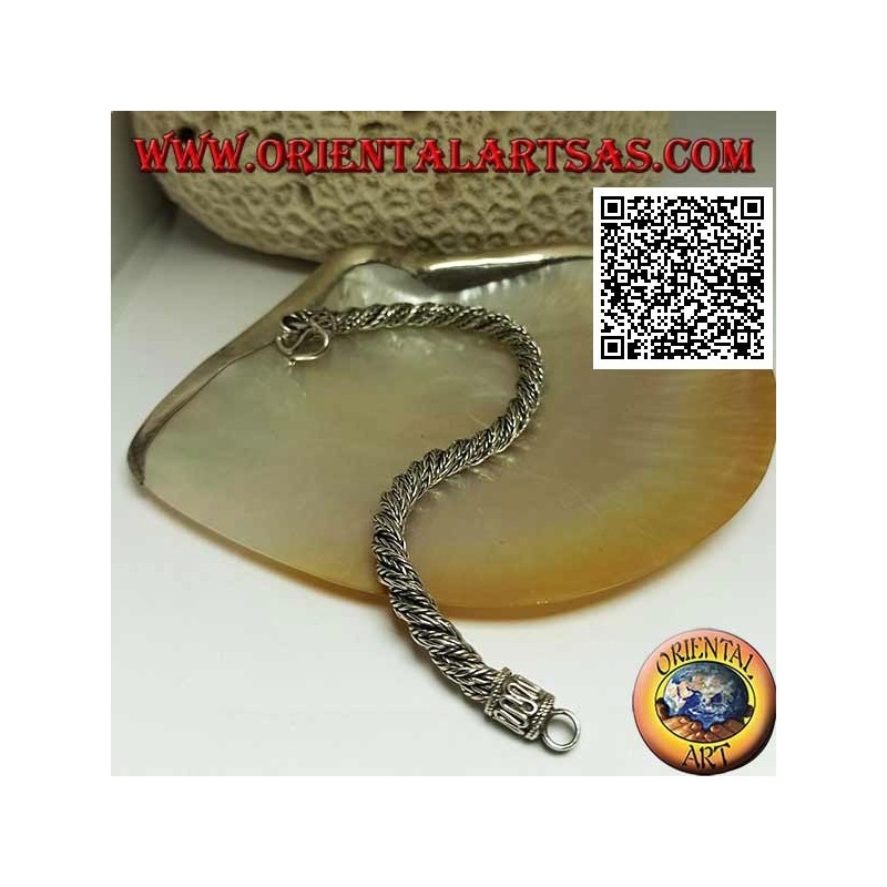 Twisted Armband aus indonesischer Silberschlange mit 21,5 cm x 6 mm Serpentinenhaken