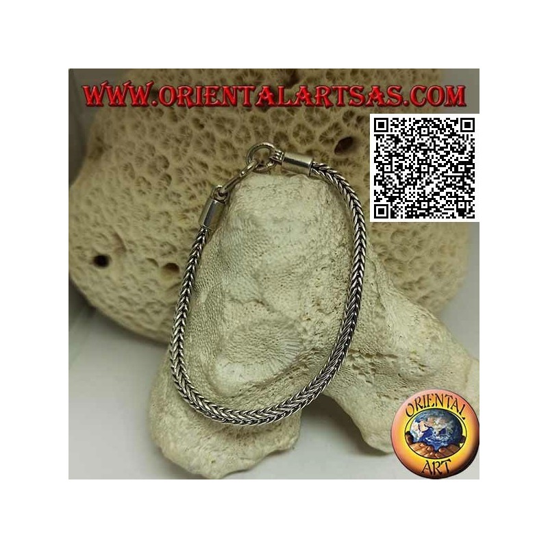 Bracciale in argento snake indonesiano a sezione quadrata con gancio liscio da 19,5 cm x 3,5 mm