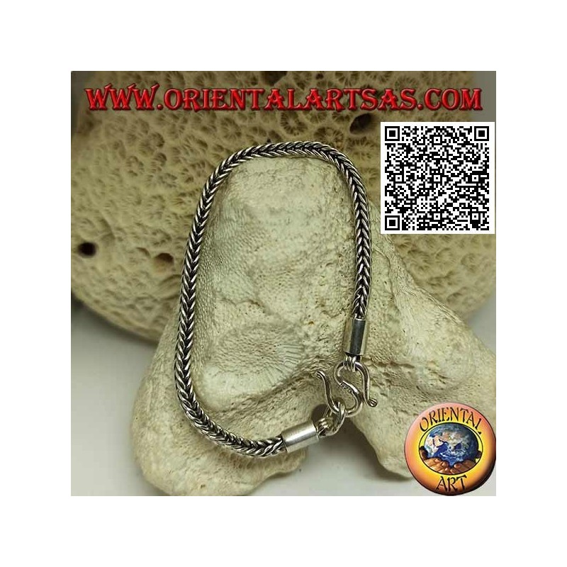Pulsera de plata con serpiente de Indonesia de sección cuadrada con gancho liso de 19,5 cm x 3,5 mm