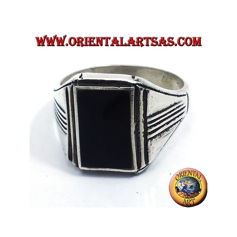 anillo de plata con ónix rectangulares
