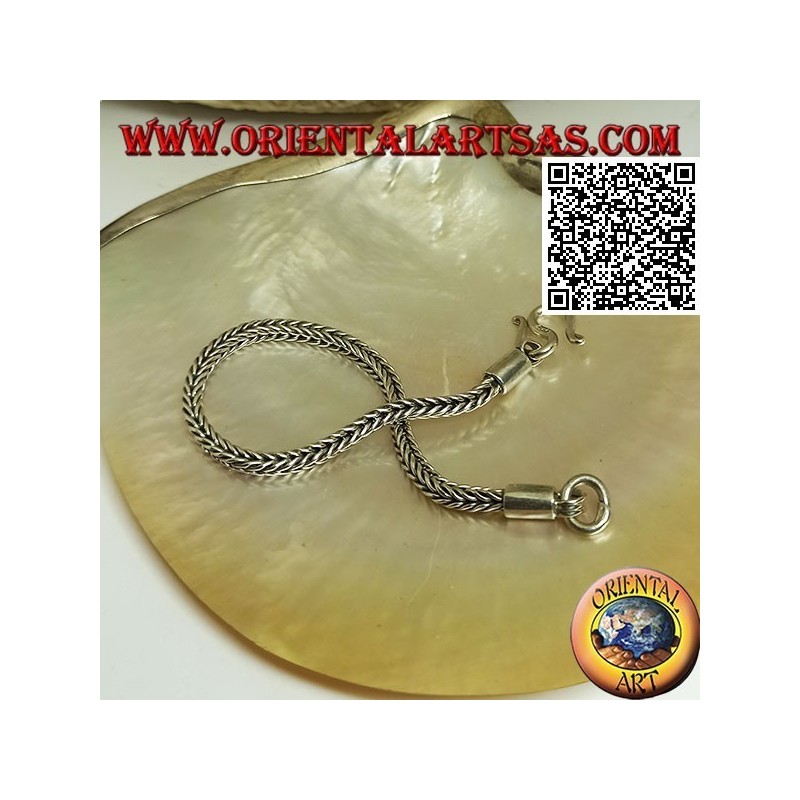 Armband aus indonesischem Schlangensilber mit quadratischem Querschnitt und glattem Haken von 19,5 cm x 3,5 mm