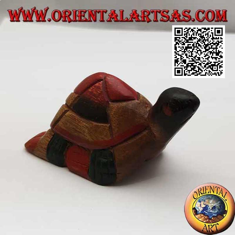 Unechte Karettschildkröte schwimmt in handbemaltem Teakholz (12 cm)