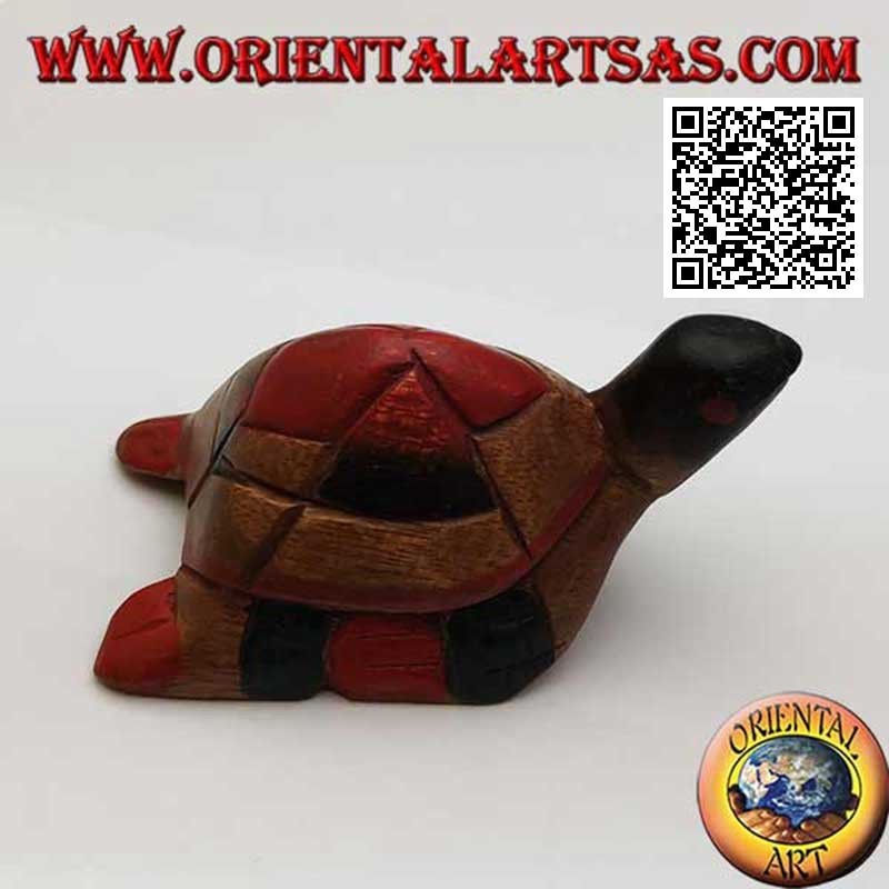 Tortuga boba nadando en madera de teca pintada a mano (12 cm)