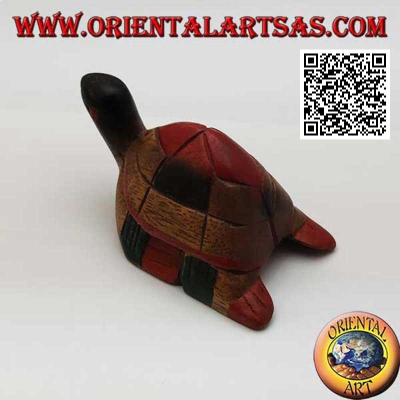 Unechte Karettschildkröte schwimmt in handbemaltem Teakholz (12 cm)