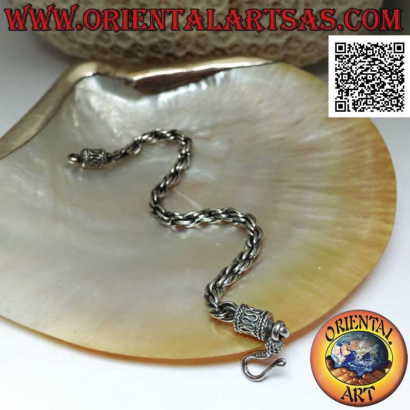 Silberarmband mit Kette von Paaren von ineinander verschlungenen Ringen und Haken mit Serpentin 18 cm x 4 mm