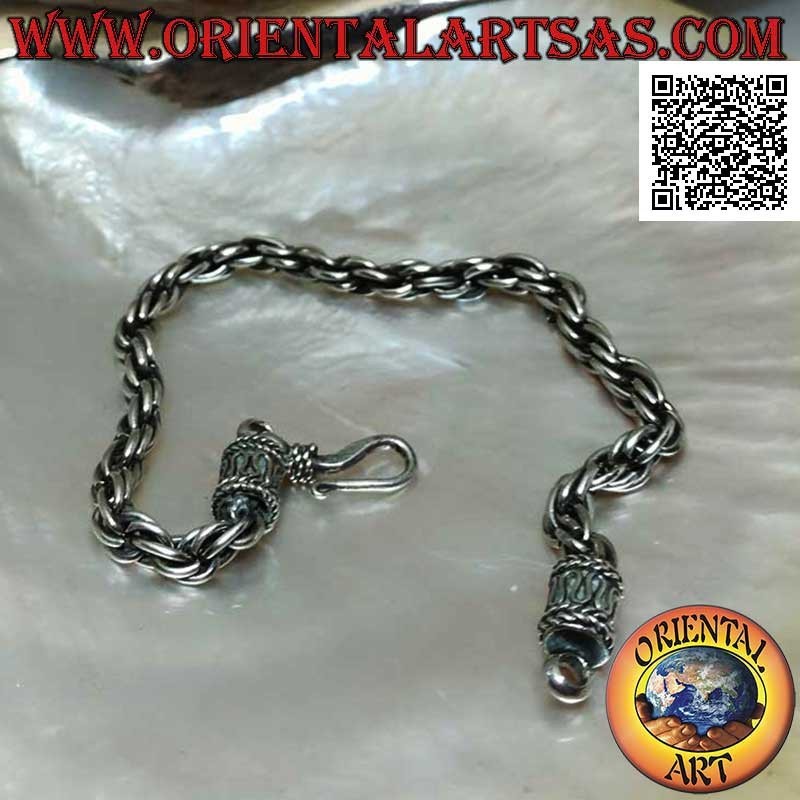 Silberarmband mit Kette von Paaren von ineinander verschlungenen Ringen und Haken mit Serpentin 18 cm x 4 mm