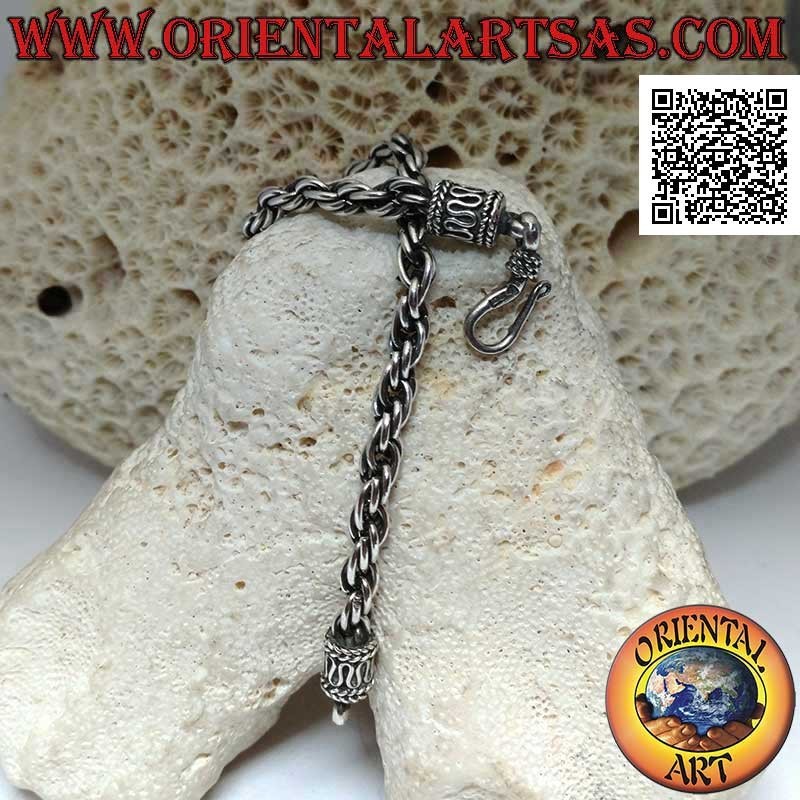 Pulsera de plata con cadena de pares de anillos entrelazados y gancho con serpentina 18 cm x 4 mm