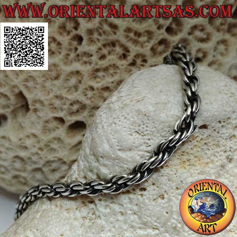 Bracelet en argent avec chaîne de paires d'anneaux entrelacés et crochet avec serpentine 18 cm x 4 mm