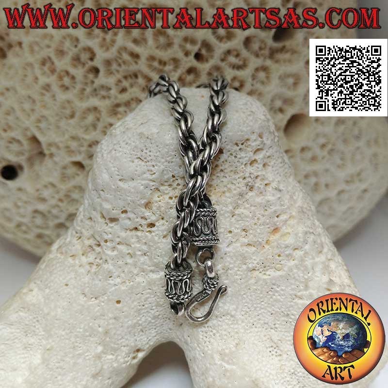Bracelet en argent avec chaîne de paires d'anneaux entrelacés et crochet avec serpentine 18 cm x 4 mm