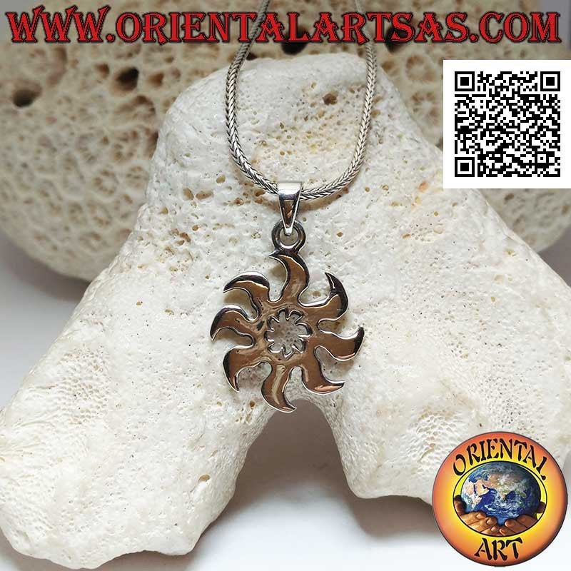 Silver pendant, smooth multi-blade shuriken