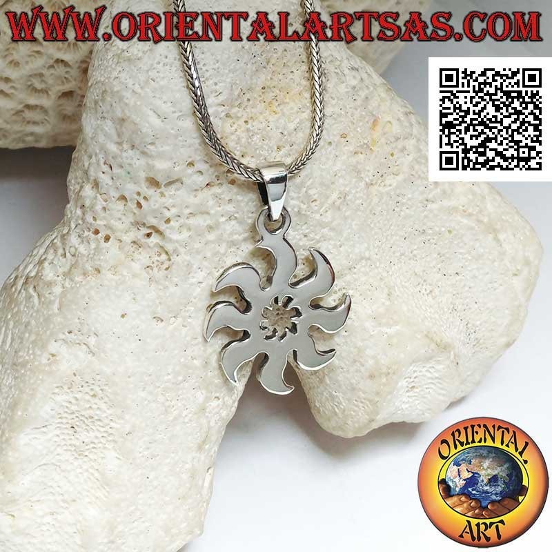 Silver pendant, smooth multi-blade shuriken