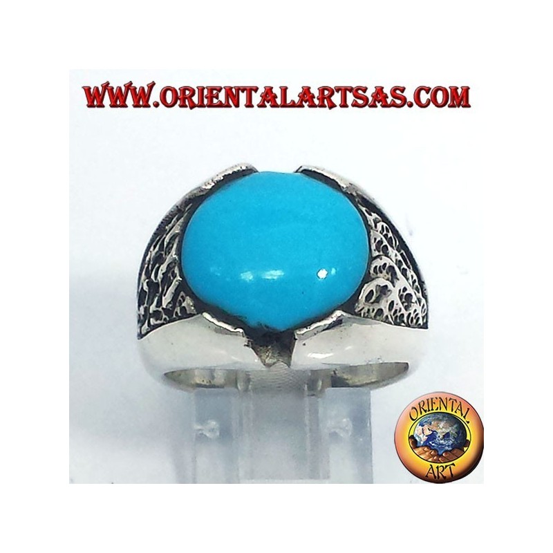 anillo de los hombres con turquesa redonda