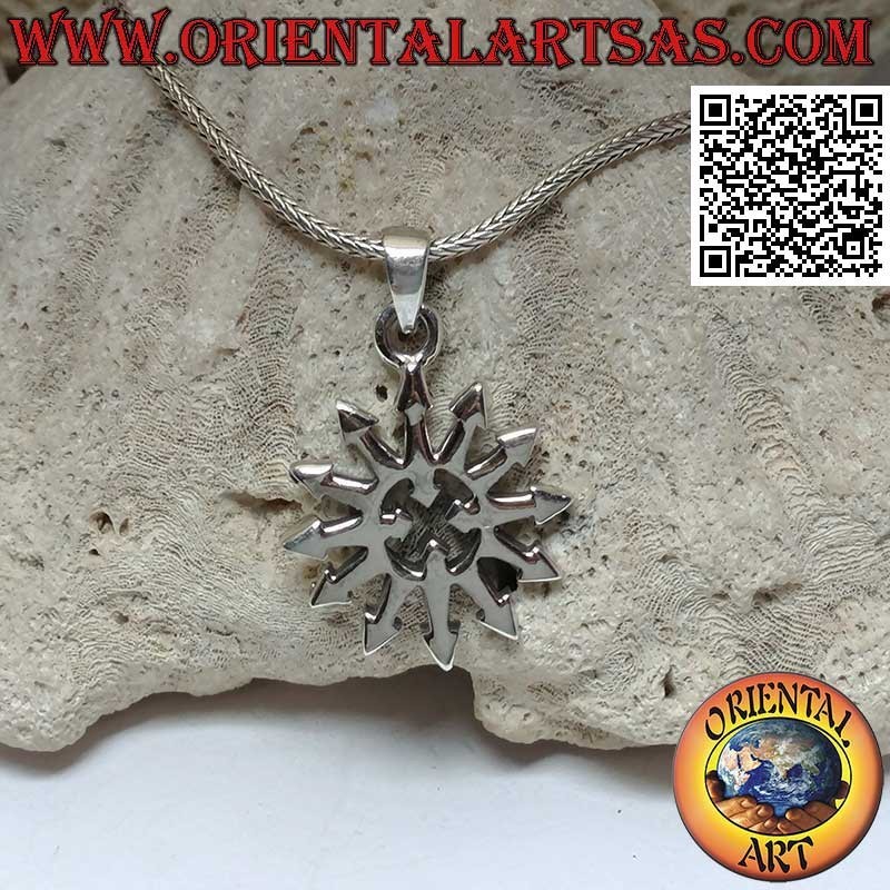 Silver pendant, multidirectional arrows in circle (wind rose of arrows)