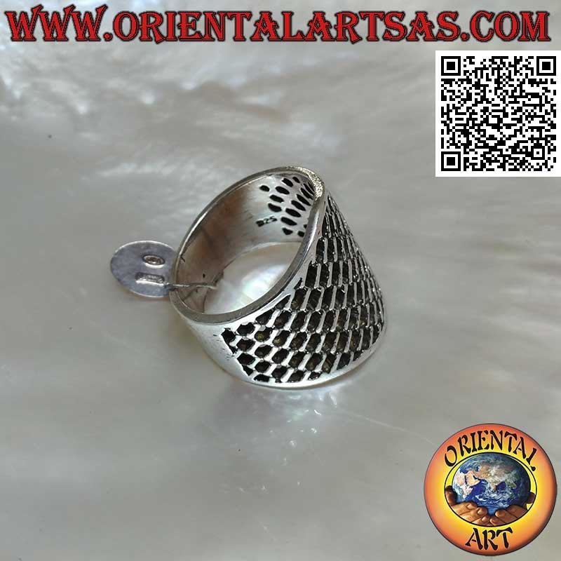 Bague en argent avec large bande de plus en plus filet ajouré