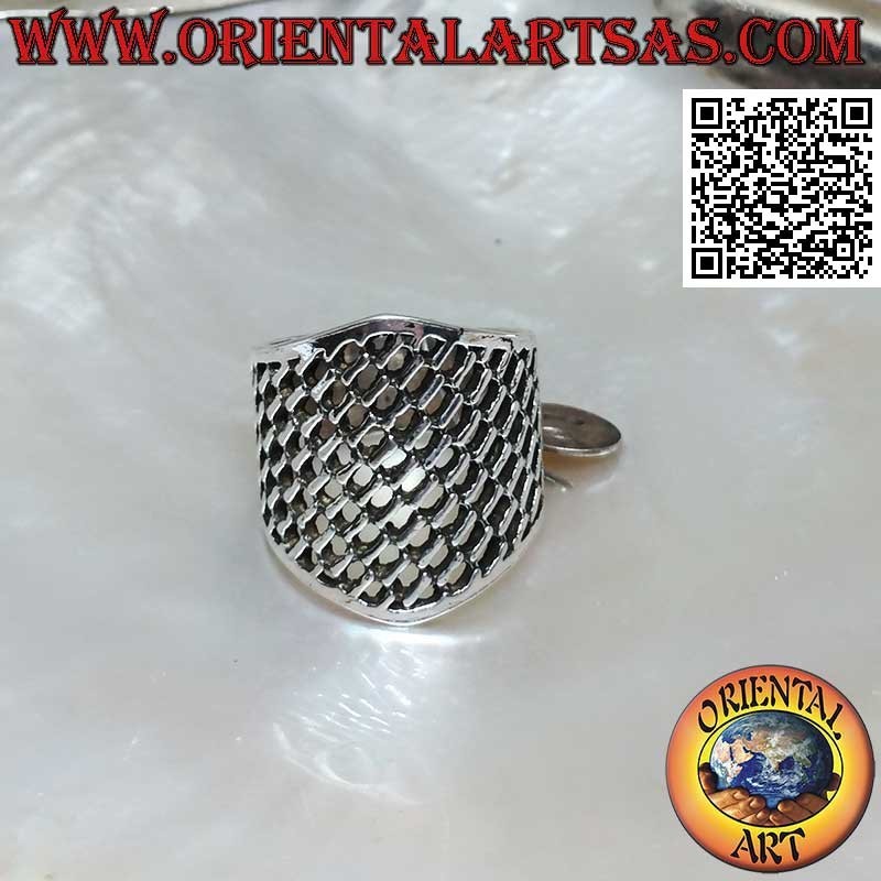 Bague en argent avec large bande de plus en plus filet ajouré