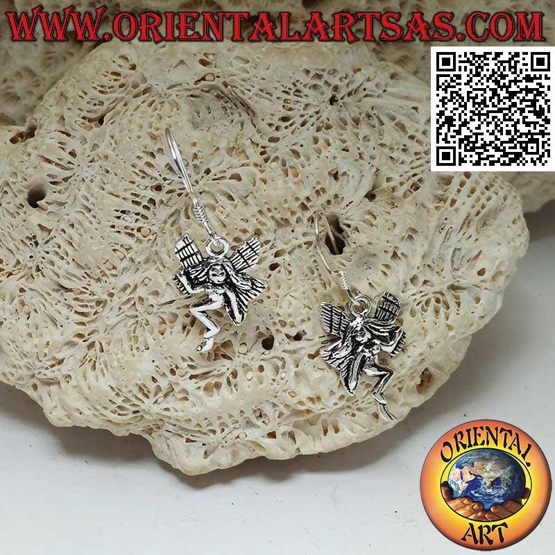 Silver earrings with fairy in three-quarter pose pendant