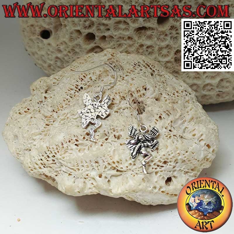 Silver earrings with fairy in three-quarter pose pendant