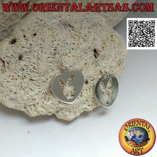 Silver pendant earrings in the shape of a plectrum with perforated Playboy bunny