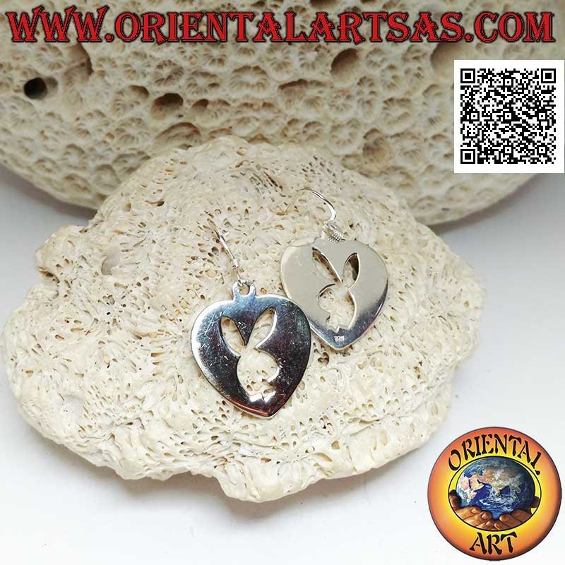 Silver pendant earrings in the shape of a plectrum with perforated Playboy bunny