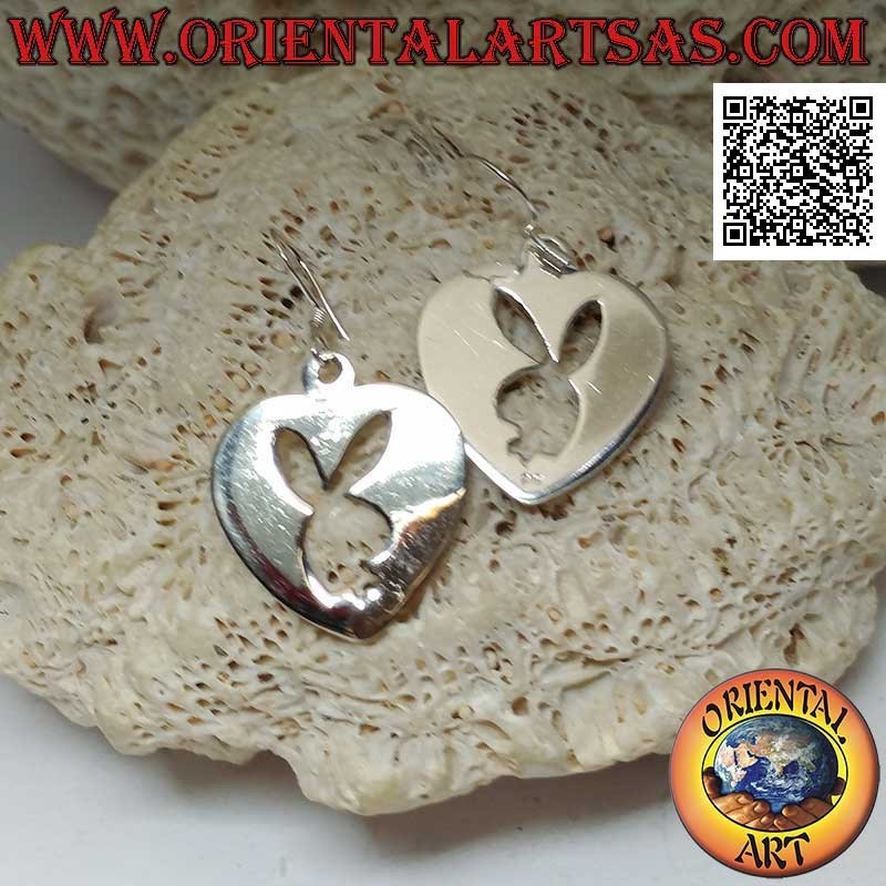Silver pendant earrings in the shape of a plectrum with perforated Playboy bunny