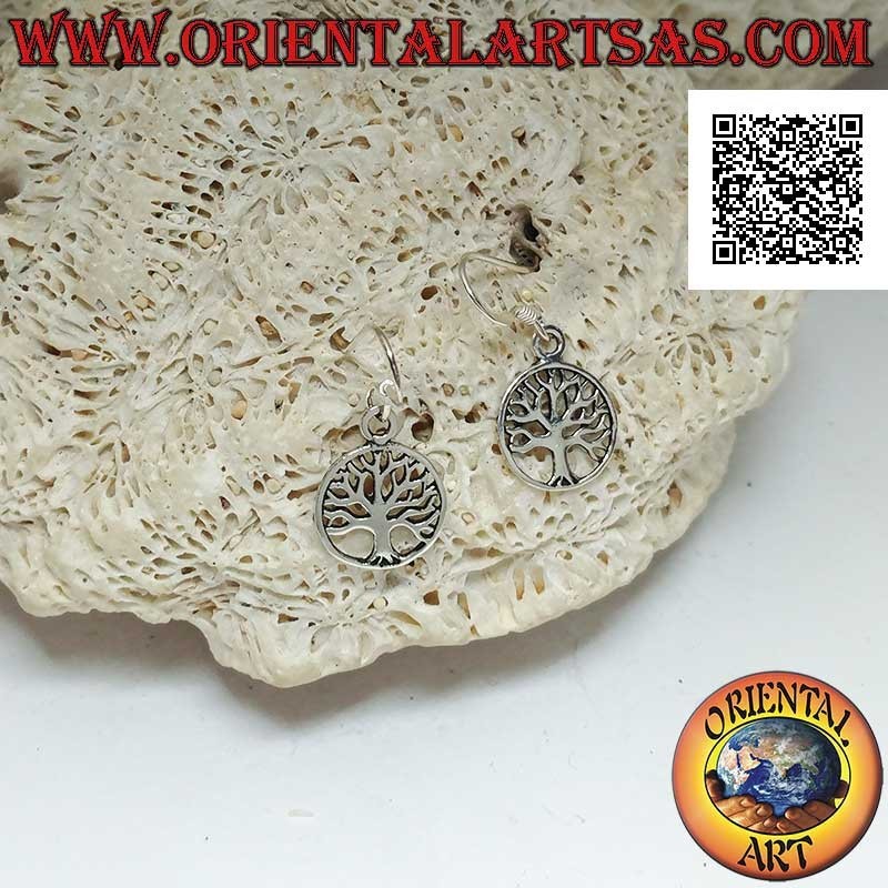 Orecchini in argento pendenti con albero della vita semplice e liscio nel cerchio (Ø 11 mm)