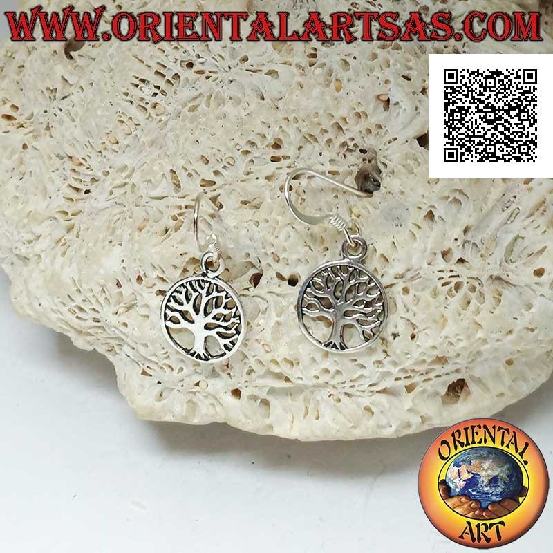 Silver pendant earrings with simple and smooth tree of life in the circle (Ø 11 mm)