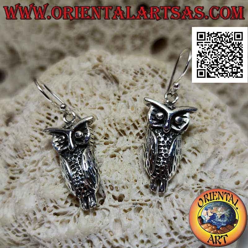 Silver earrings with the wise owl pendant