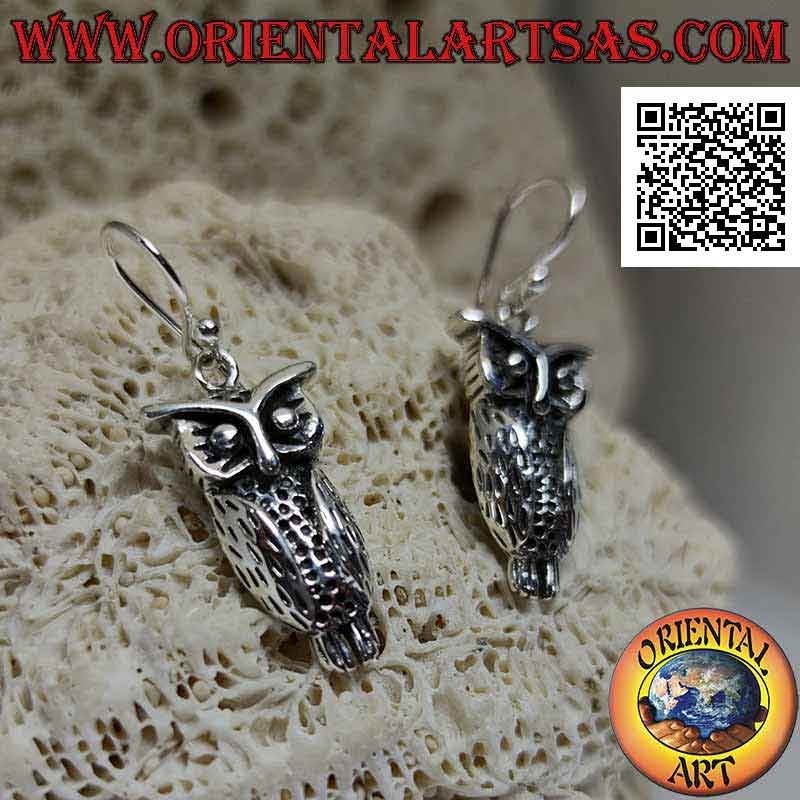 Boucles d'oreilles en argent avec pendentif hibou sage