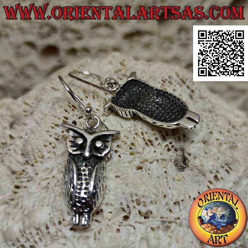 Boucles d'oreilles en argent avec pendentif hibou sage