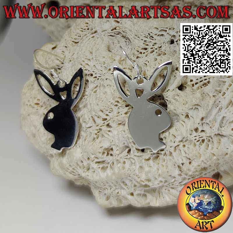 Boucles d'oreilles en argent avec un pendentif lisse lapin Playboy