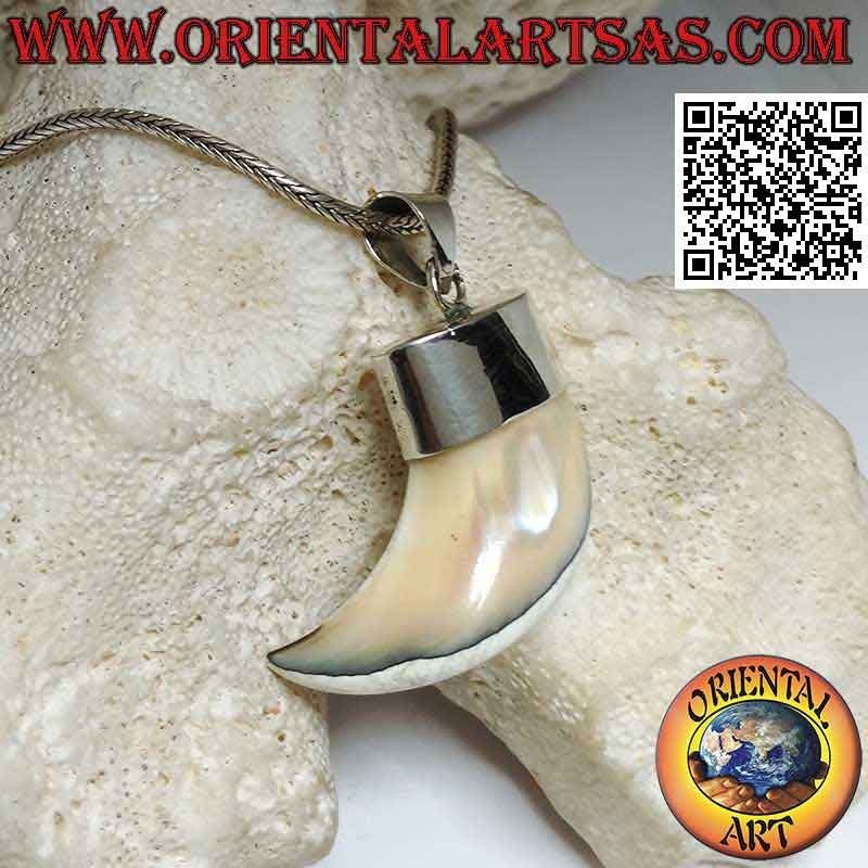 Large Calliostoma mother-of-pearl horn pendant in silver