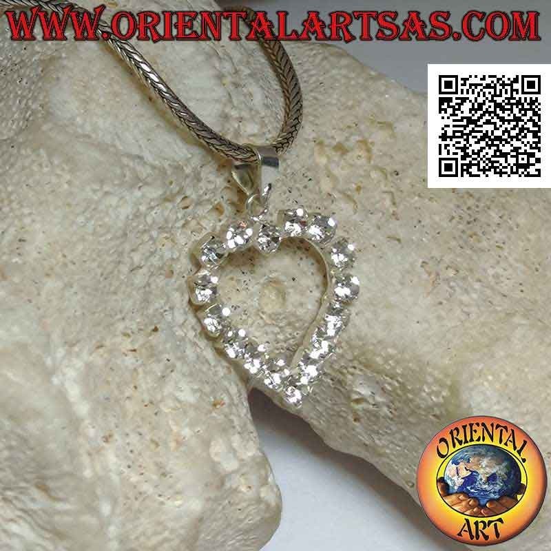 Silver pendant, heart of white zircons set