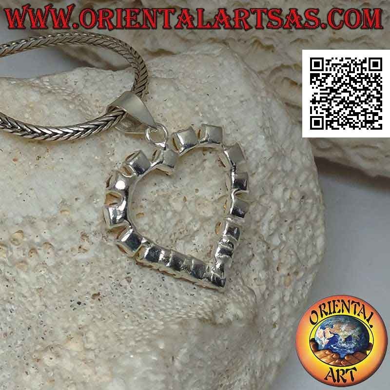 Colgante de plata, corazón de circonitas blancas engastado