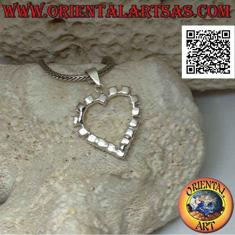 Colgante de plata, corazón de circonitas blancas engastado