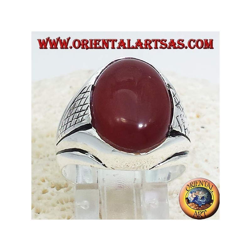 Bague en argent avec cornaline cabochon ovale