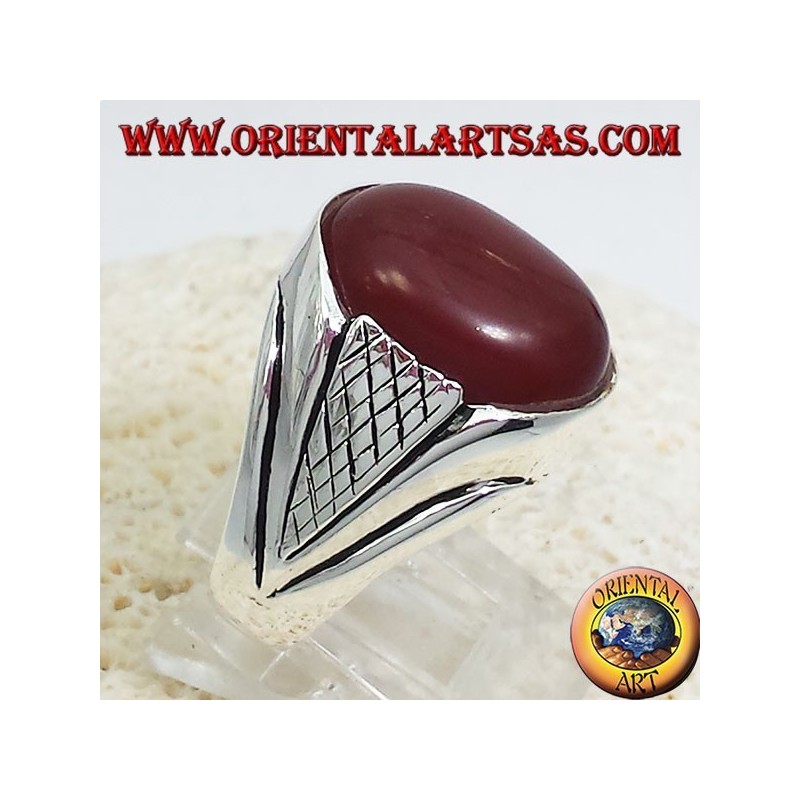 silver ring with carnelian cabochon oval