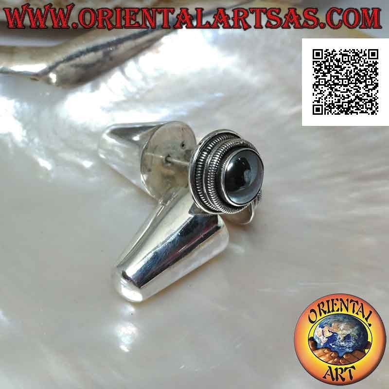 Traditional Balinese silver earrings with round hematite surrounded by discs