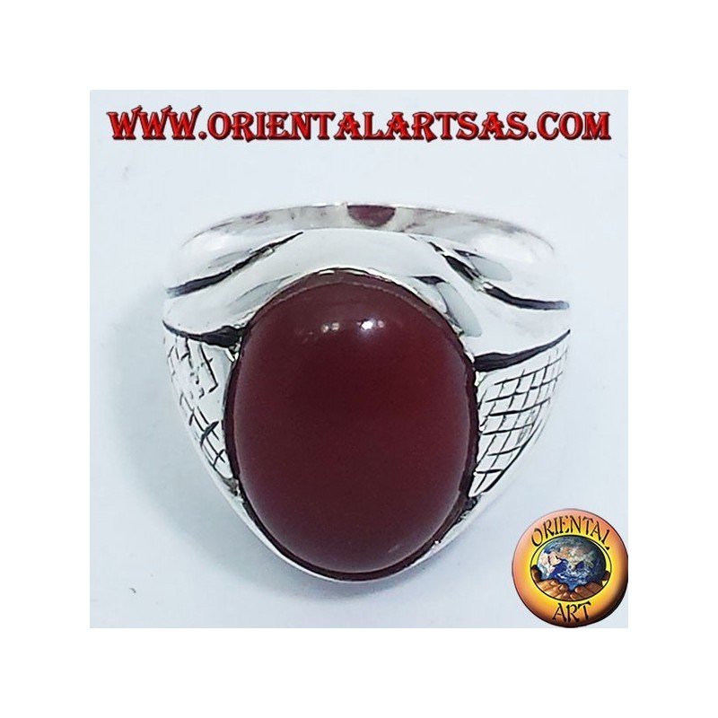 silver ring with carnelian cabochon oval