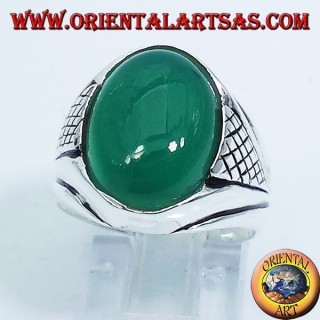 anillo de plata con cabujón de ágata verde ovalada