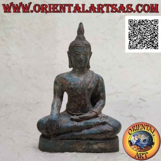 Scultura Buddha "Bhumisparsha Mudra - Sottomettendo il demone Mara" in bronzo 11 cm