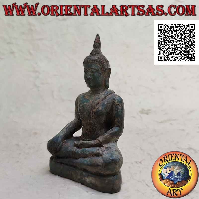 Scultura Buddha "Bhumisparsha Mudra - Sottomettendo il demone Mara" in bronzo 11 cm