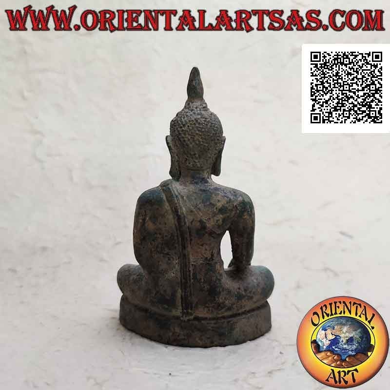 Buddha-Skulptur "Bhumisparsha Mudra - Unterwerfung des Dämons Mara" in Bronze 11 cm