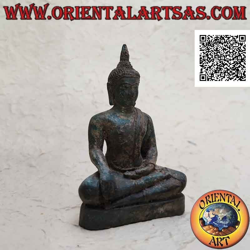 Sculpture de Bouddha "Bhumisparsha Mudra - Soumettre le démon Mara" en bronze 11 cm